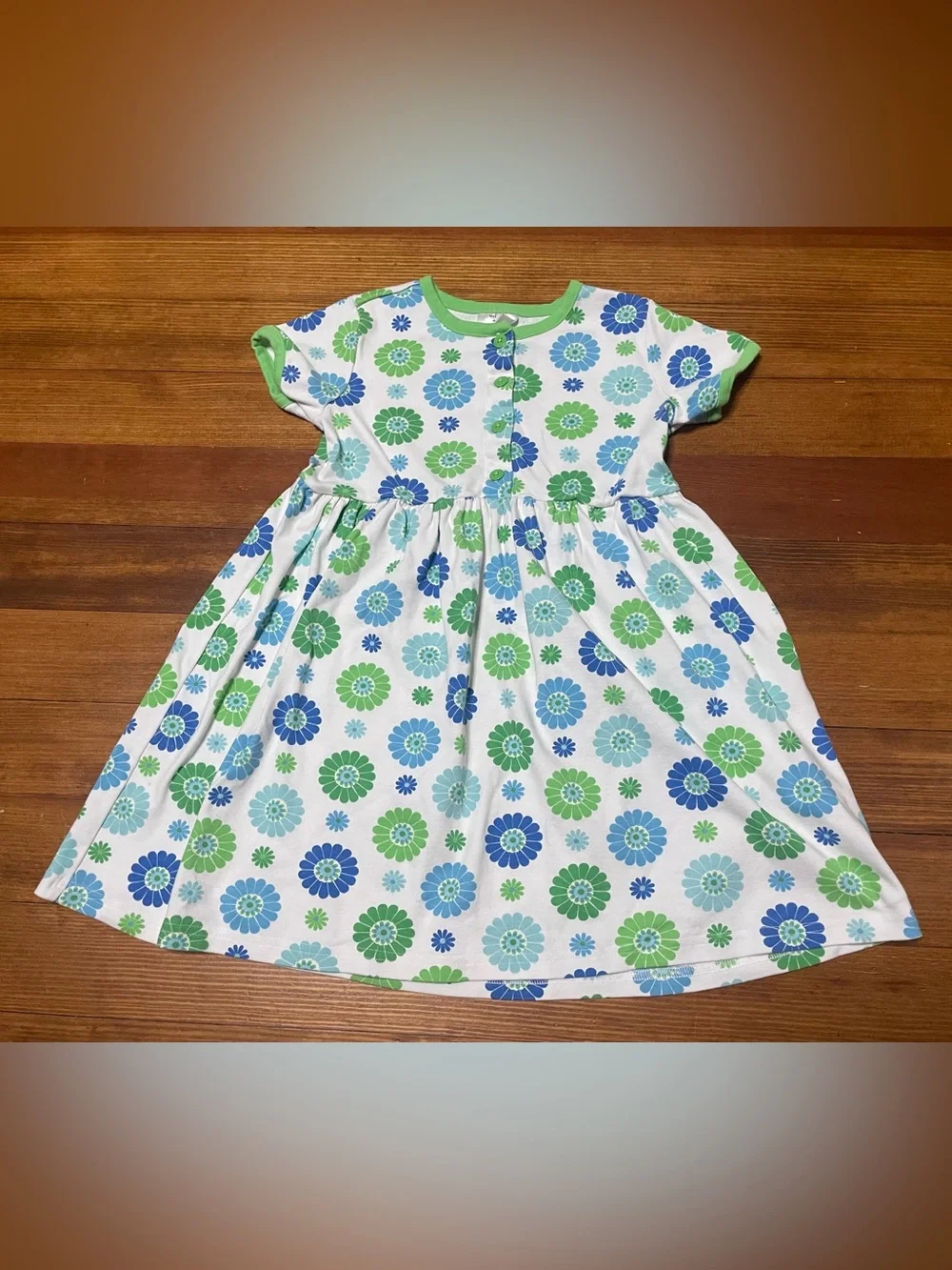 Hanna Andersson Blue & Green Floral Cotton Twirl Play Dress Size 6-7